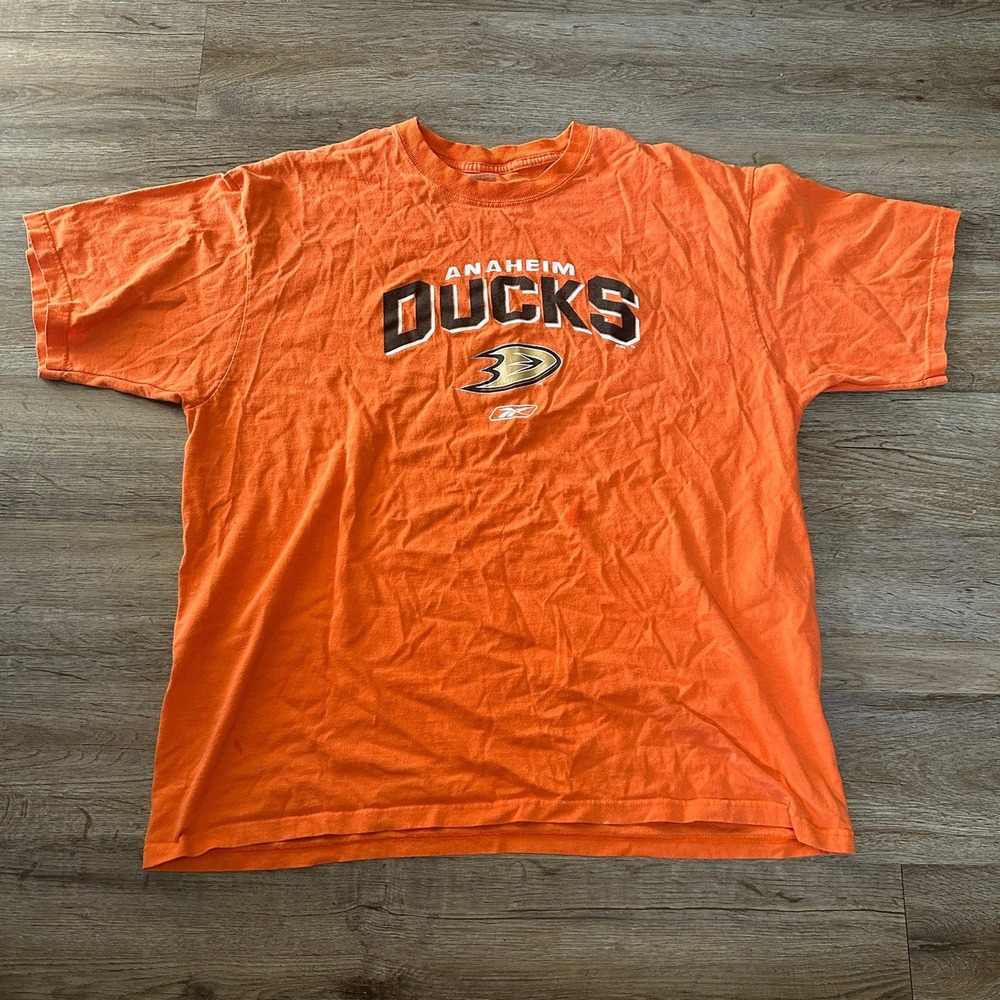 Reebok Anaheim Ducks NHL Graphic T-Shirt Mens XL‎ Orange Cotton Short Sleeve Tee